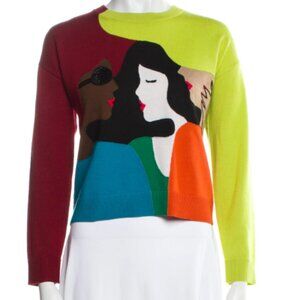 Alice + Olivia Gleeson "Girl Gang" Intarsia Wool-Blend Sweater in Small